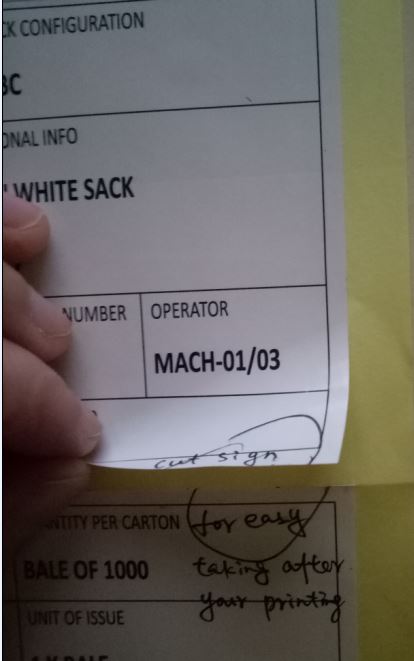 label cut sign on middle of A4 paper