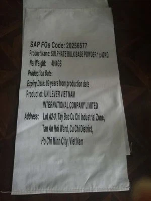 硫酸塩バルクベースパウダー40kgバッグ、オフセット印刷、インナー側ラミネートPP織バッグ